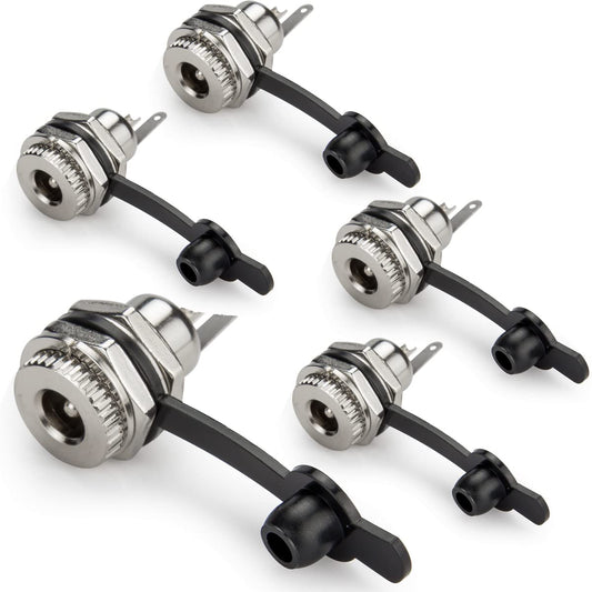 DIYhz 5.5 x 2.5mm DC Power Jack Socket Threaded Female Mount Connector Adapter with Dustproof Plug 5Pcs