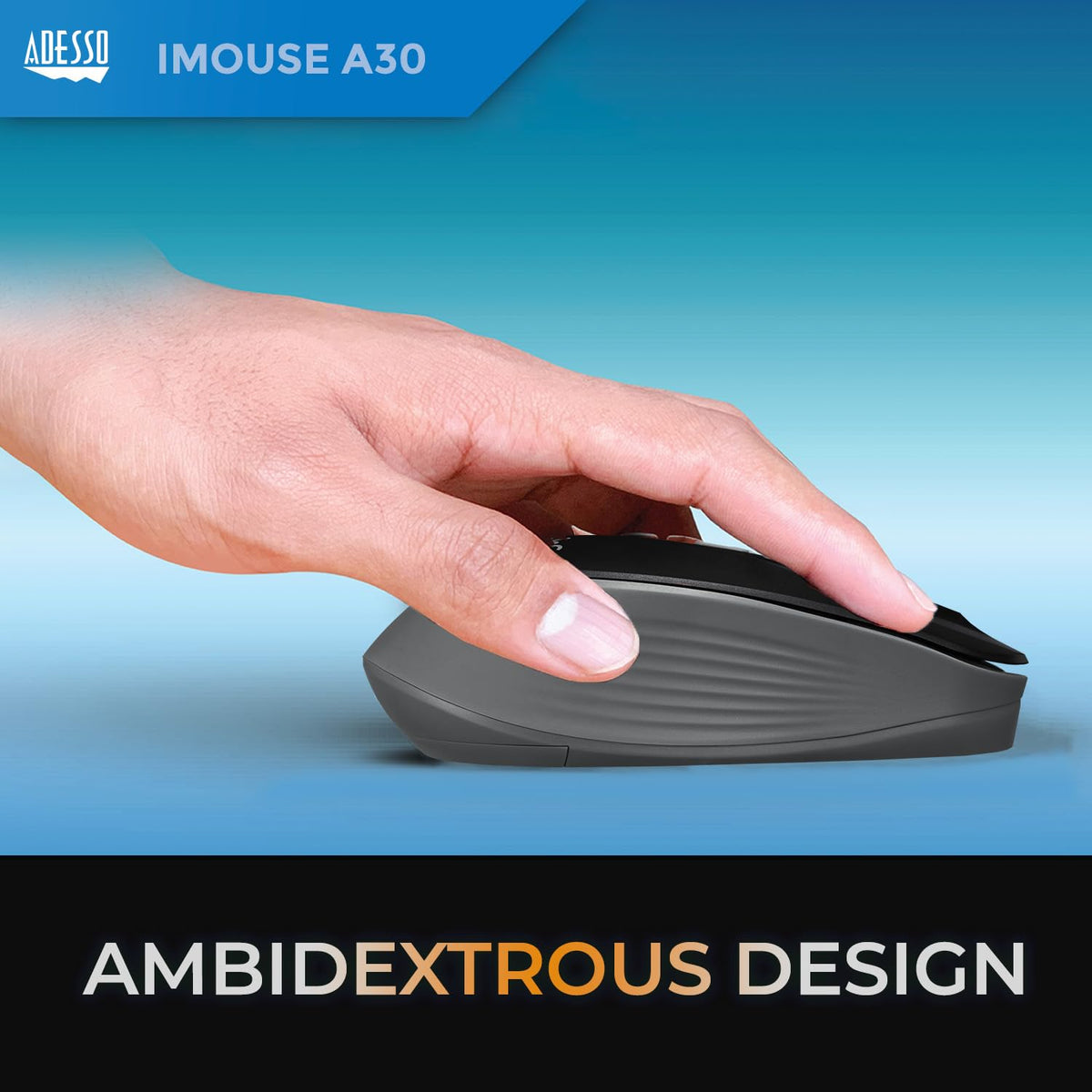 Adesso iMouse A30 Wireless Mouse, Black, 1200 DPI