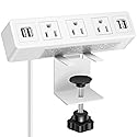 3 AC Outlet Desk Clamp Power Strip White, Desk Mount USB Charging Power Station, Removable Desktop Edge Power Center Plugs Output 125V/60HZ/12A/1500W