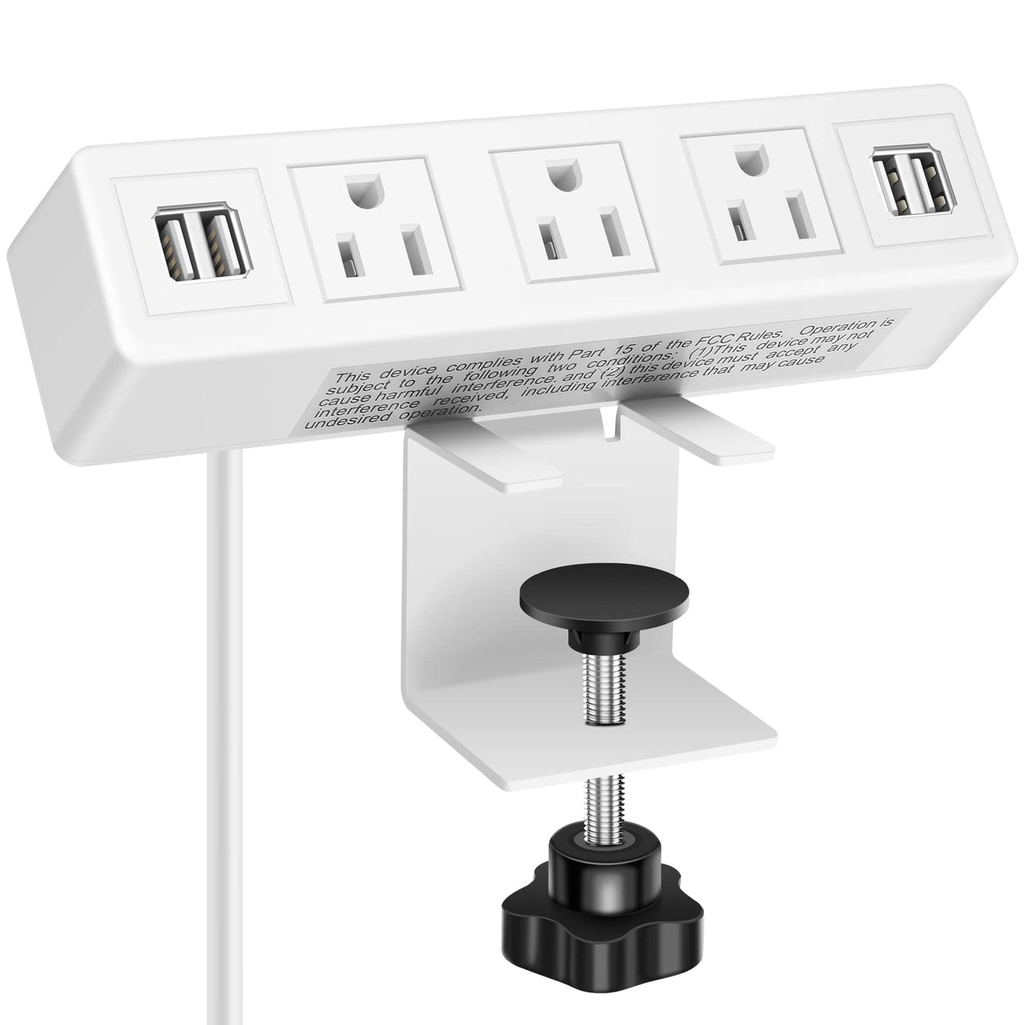 3 AC Outlet Desk Clamp Power Strip White, Desk Mount USB Charging Power Station, Removable Desktop Edge Power Center Plugs Output 125V/60HZ/12A/1500W