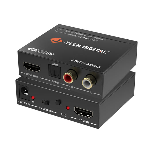 J-Tech Digital 4K@60Hz HDMI Audio Extractor with ARC, HDMI to RCA & Optical Converter, Dolby Digital/DTS Stereo Support for TV, Gaming Consoles