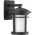 Progress Lighting Wish Collection 1-Light Etched White Linen Glass Craftsman Outdoor Small Wall Lantern Light Textured Black