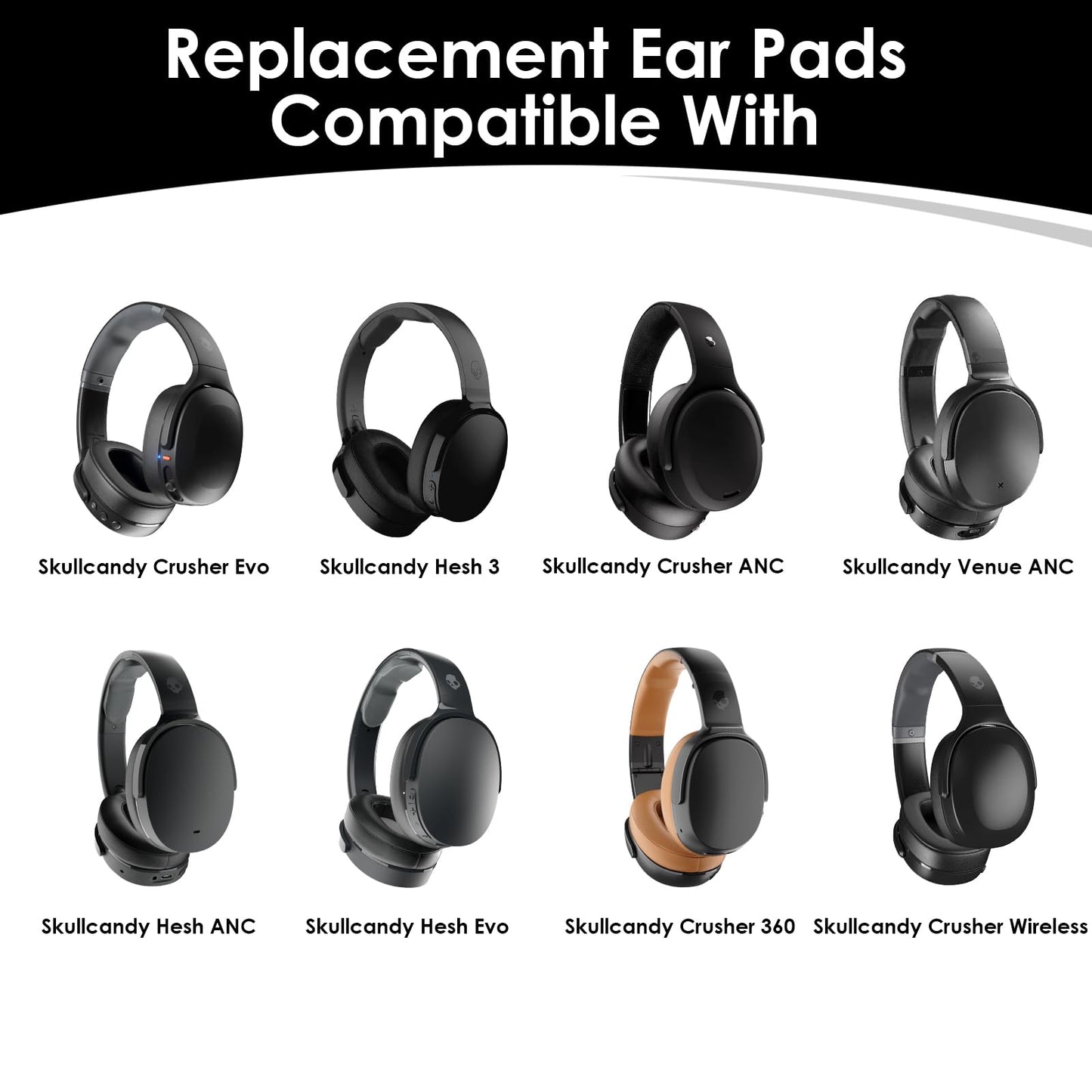 Replacement Ear Pads for Skullcandy Crusher Wireless/Evo/ANC Hesh 3/EVO/ANC and Venue ANC Headphones, Ear Pads Cushions, Headset Ear Covers with Soft