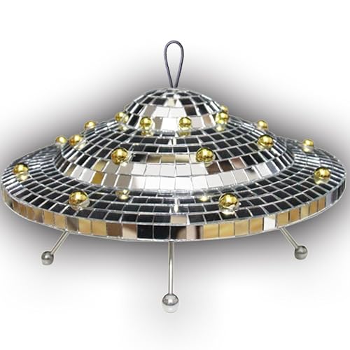 Disco Ball with Elastic Rope UFO Spaceship Mirror Reflective Decorations UFO Space Art Crafts Creative Disco Mirror Ball Handmade Gifts Funny