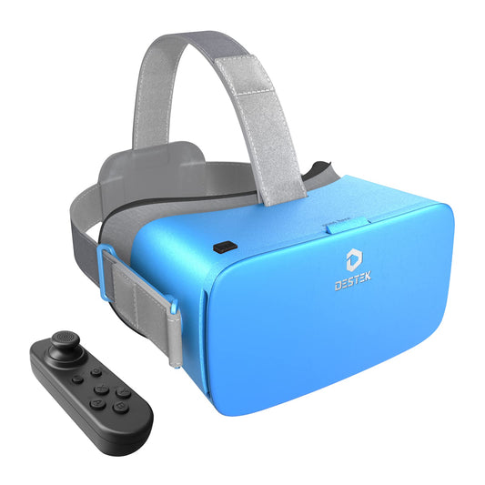 DESTEK V5 VR Headset w/Bluetooth Controller, Virtual Reality Goggles for iPhone 13/12/11/X/XR, for Android & Samsung A71/A50/S20 FE/S10, for Phone