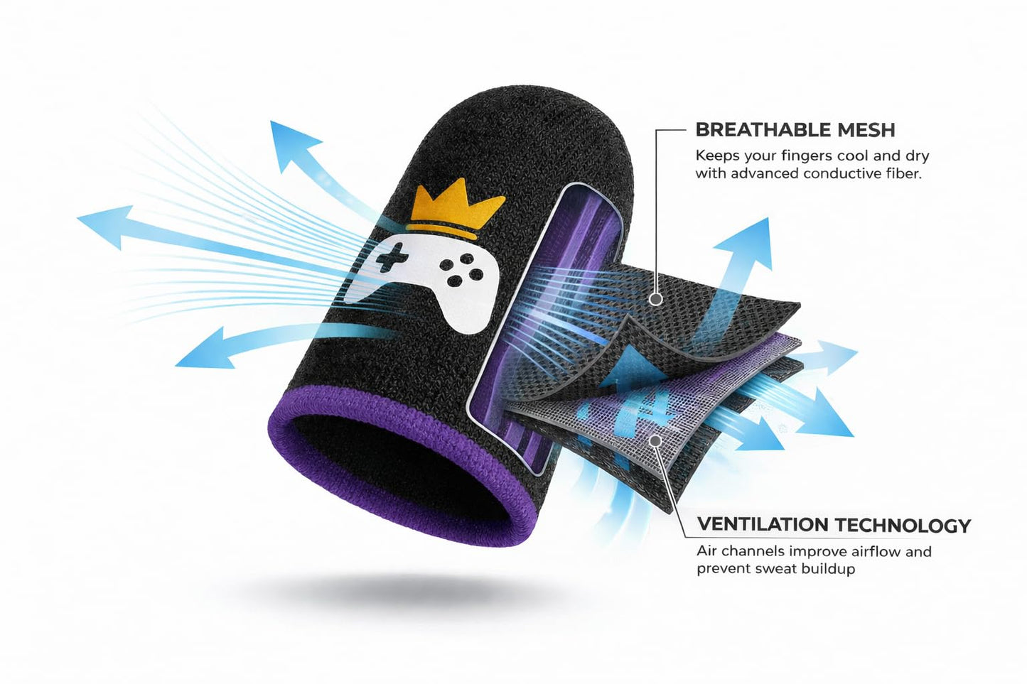 King of The Game - Improved Materials Gaming Finger Sleeves (6 Pack) for Touch Screens and Controllers. Skin-Protective, Ultra-Sensitive