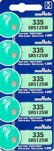 Murata 335 Battery SR512SW 1.55V Silver Oxide Watch Button Cell (5 Batteries)