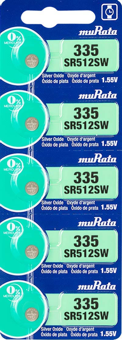 Murata 335 Battery SR512SW 1.55V Silver Oxide Watch Button Cell (5 Batteries)