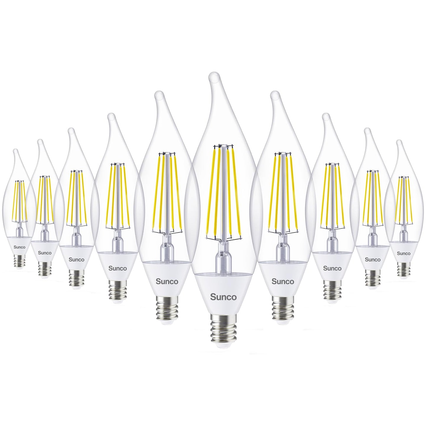 Sunco 10 Pack CA11 Candelabra LED Light Bulbs, E12, Dusk to Dawn, 5W=40W