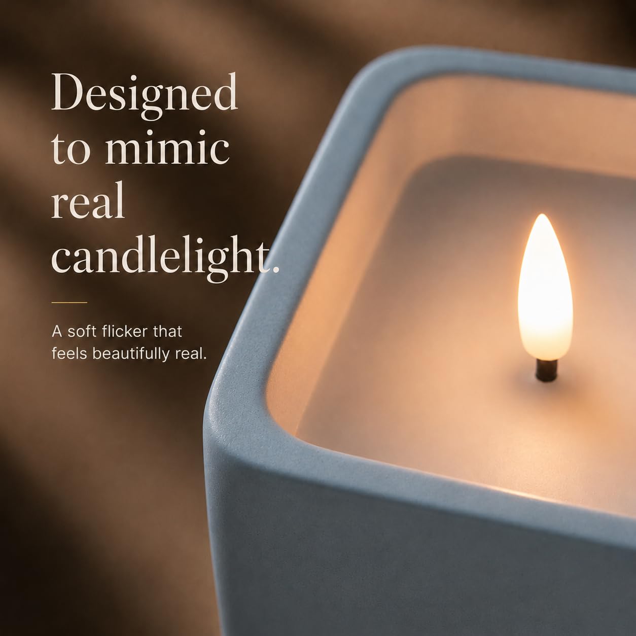 Flameless Candle - Square LED Candle with Real Wax in a Cement Base | Battery Operated, 500+ Hours | Housewarming Gift, Home Décor, Bathroom, Coffee