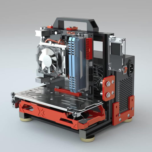SharGwa PC ITX (17 x 17cm) PC Motherboard Open Air Case Frame, Open Bare Metal Air Water Cooling Fan Stand (Black Red)