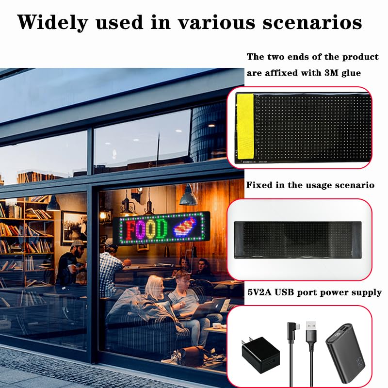 Heavy Duty Truck LED Sign, High-Brightness Flexible LED Matrix Panel, USB 5V Bluetooth APP DIY Animated Display for Semi Bus RV Vehicle Windshield
