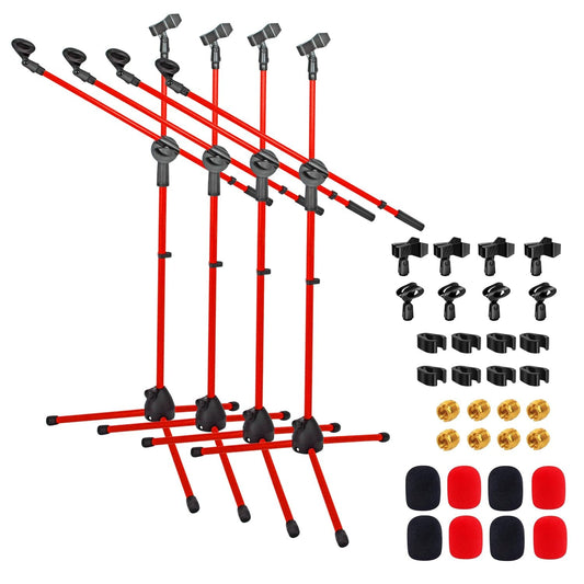 5 Core Tripod Mic Stand Floor Adjustable Sturdy Boom Arm Holder Microphone Stands Pedestal Para Microfono for Singing (Double Mic Stand Red)