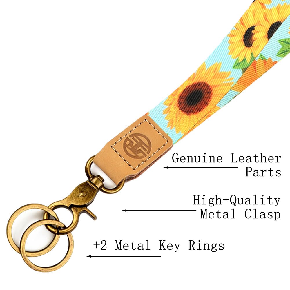 glodentai Cute Wrist Lanyard for Keys, Keychain, Wallet, Id Holder, Cell Phone, Wristlet Lanyard Key Chain Holder (sunflower)