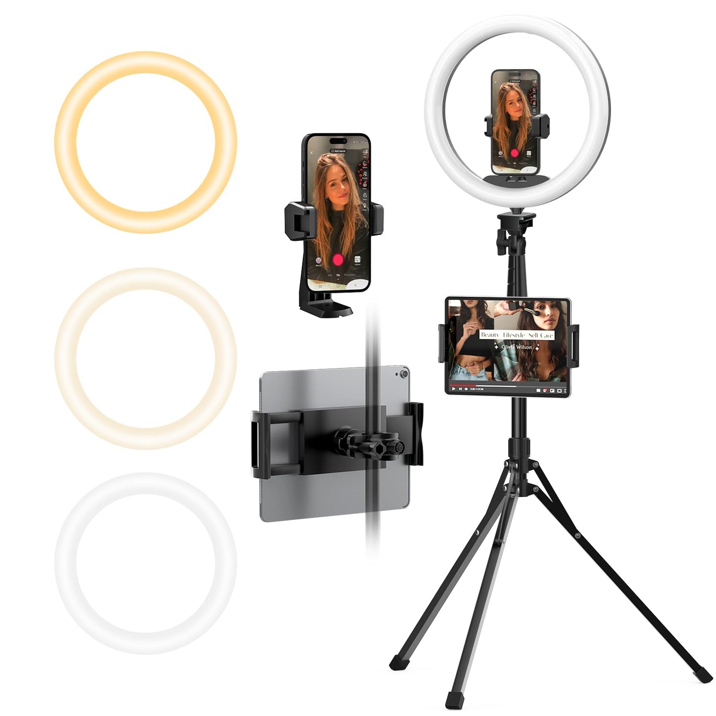 UBeesize 12" Ring Light with 74" Extendable Tripod Stand & iPad, Phone Holder, LED Circle Light with Phone,Tablet Holder for Video Recording