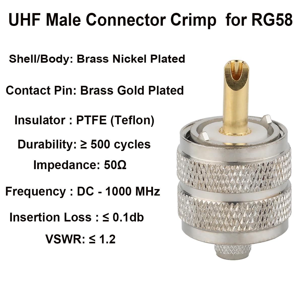RFIOTASY Pack of 5 UHF PL-259 PL259 Male-Plug Crimp Connector Adapter Connector for RG58/U LMR195 (UHF Male Crimp RG58)
