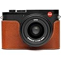 Camera Case for Leica Q3, BMAOLLONGB Handmade Genuine Real Leather Half Camera Case Bag Cover for Leica Q3 Camera Bottom Opening Version + Hand Strap