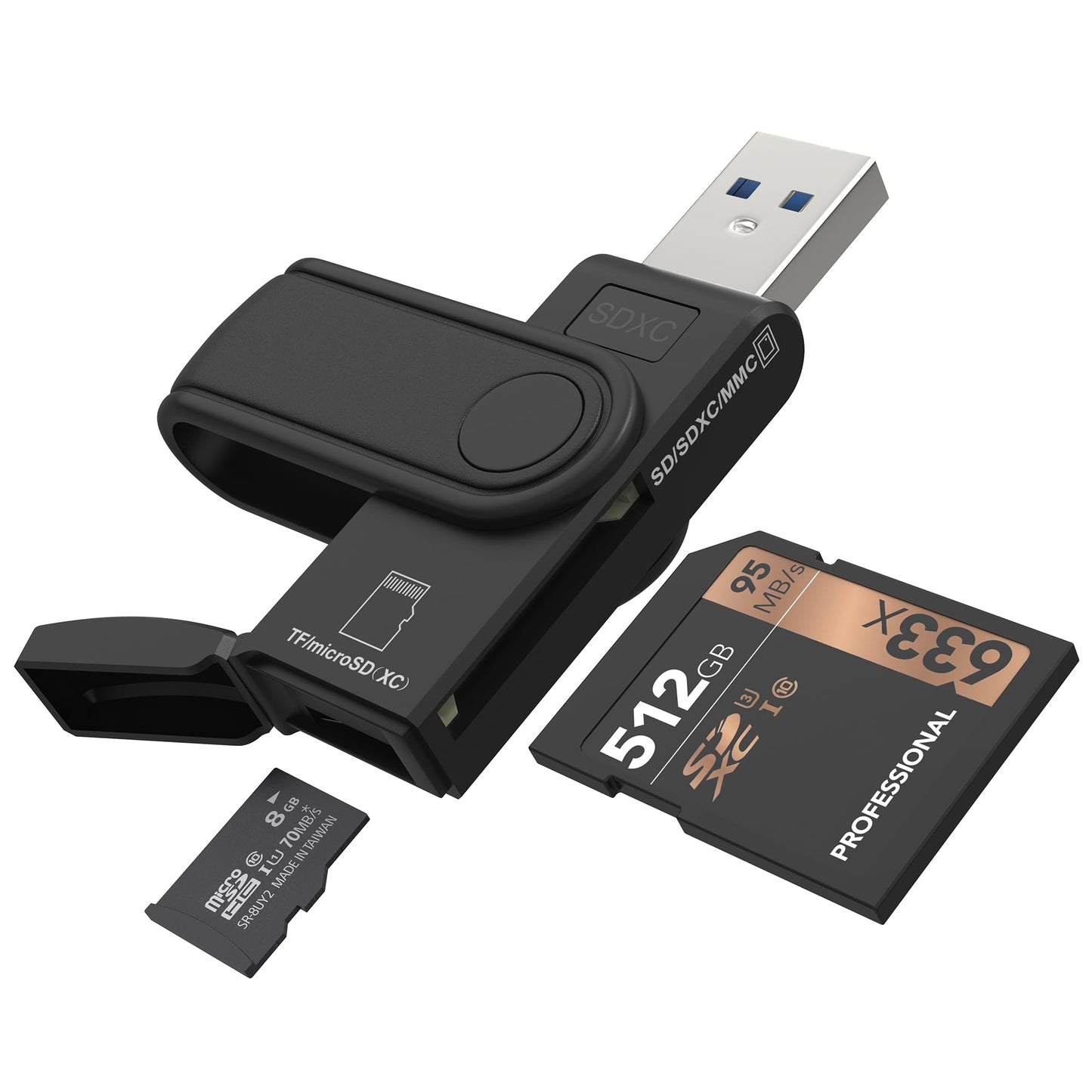 Micro SD Card Reader & 64GB USB Flash Drive 2 in 1 - USB 3.0 Memory Card Reader Adapter Supports SD/Micro SD/MMC/SDXC/SDHC/Micro SDHC Card, Portable U
