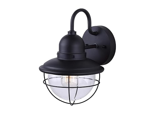Canarm 1 -Light Oudoor Lantern, Black Finish Wall Mounted with Clear Glass and Wire Cage Shade, Durable Outdoor Lighting for Porch, Entryway, Patio or