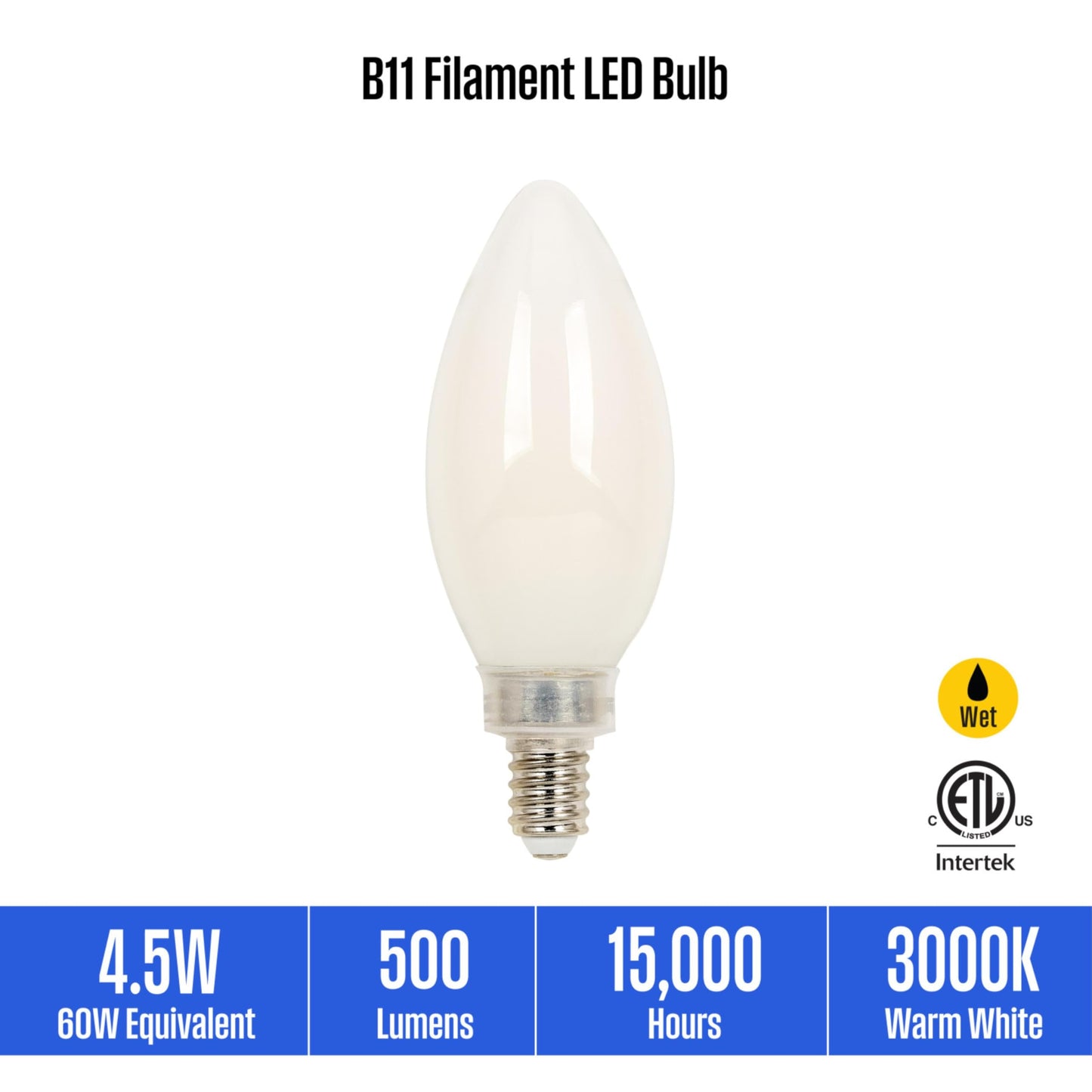 Westinghouse Lighting 5329020 4.5 Watt (60 Watt Equivalent) B11 Dimmable Soft White Filament LED Light Bulb, Candelabra Base, 6 Count (Pack of 1)