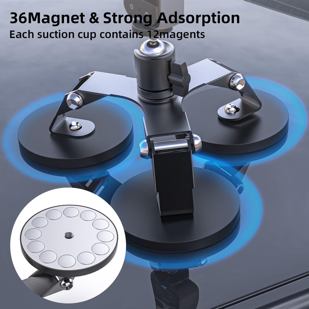 Heavy Duty Magnetic Action Camera Mount for GoPro 13/12/11/10, Heavy Duty Metal Car Magnetic Camera Mount with 360° Tripod Ball Head Compatible