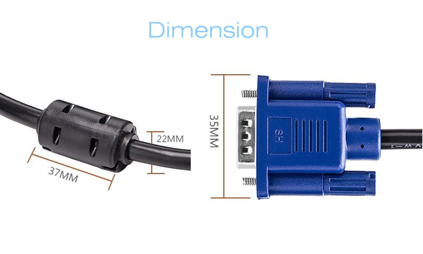 5FT Gold-Plated DB15 VGA Male to Male Cable - Blue, 24AWG, Dual Ferrite Cores - Supports 1080p/UXGA for Monitors, Projectors & HD Displays