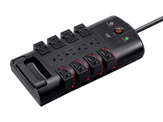Monoprice 12 Outlet Rotating Power Strip Surge Protector Block -10 Feet Heavy Duty Cord, UL Rated, 4320 Joules, 330 Volts Clamping Voltage,