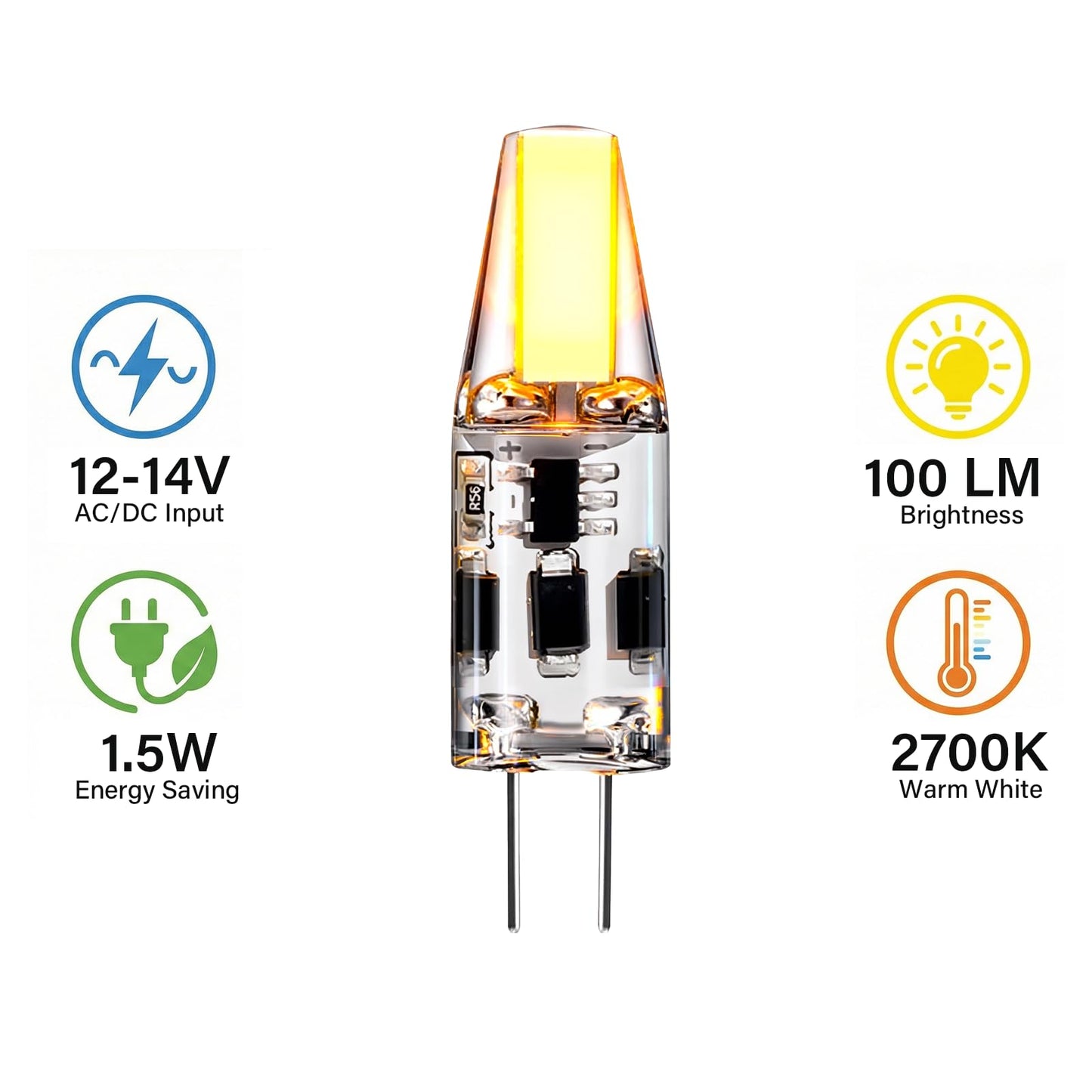 GOODSMANN G4 LED Bulbs 8 Pack, 12V-24V AC/DC Low Voltage Landscape Light Bulbs, 1.5W 100 Lumens 2700K Warm White, T3 Shape G4 Bi-Pin Base, Halogen