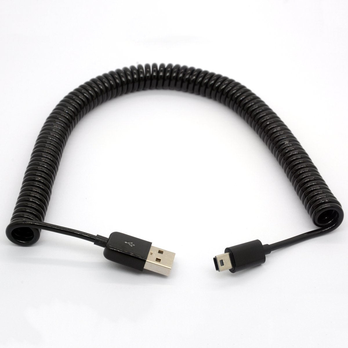 BSHTU Mini USB Cable Spiral Coiled USB 2.0-A to mini-B 5-Pin Data Sync & Charger Lead Connector(3 Meter)