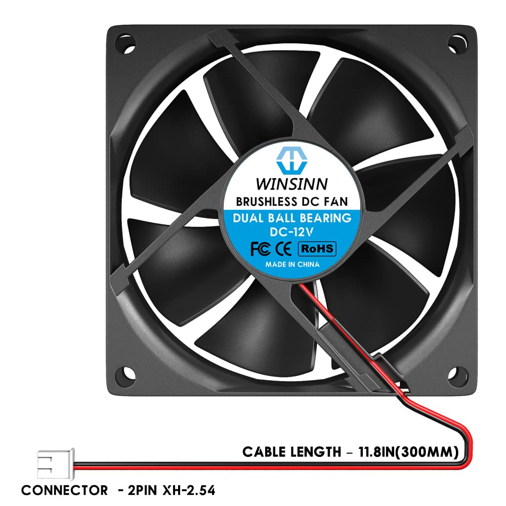 WINSINN DC 80mm Fan 24V 8025 Dual Ball Bearing Brushless Cooling 80mmx25mm 2PIN (Pack of 2Pcs)