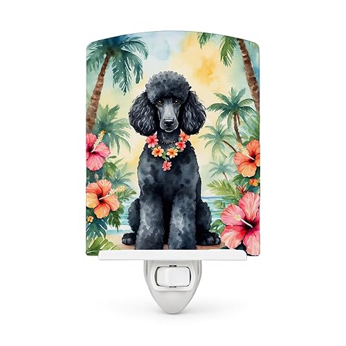 Caroline's Treasures Black Poodle Luau Ceramic Night Light Compact, UL-Certified, Ideal for Bedroom, Bathroom, Nursery, Hallway, Kitchen, 6x4x3