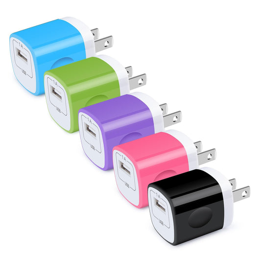 Wall Charger Block, USB Plug 5Pack 1A/5V Single Port Wall Charge Box Charging Cube Brick for iPhone 17 17e 16e 16 15 Pro Max 14 13 XS X Samsung Galaxy