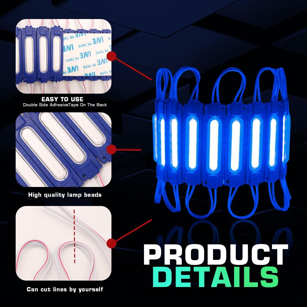 Juren 40pcs LED Module COB 80-100LM Each Module Waterproof Decorative Light for Letter Sign Advertising Signs with Tape Adhesive Backside (Blue)