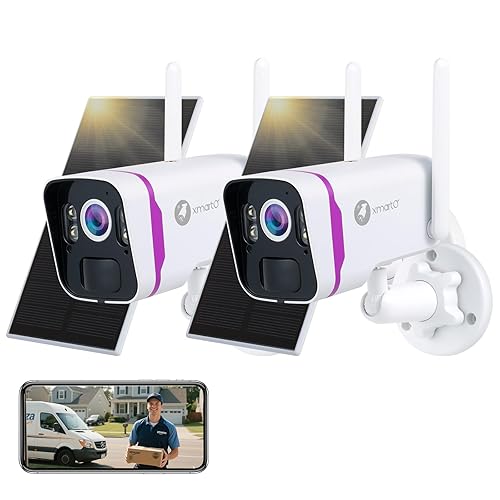 xmartO 2Pack Wireless Solar Outdoor Security Camera, 4MP 2K QHD WiFi6 Camera, All Weather 9000mAh Battery, IR&Color Night Vision, PIR Detection, 2-Way