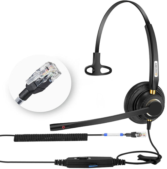 Arama Yealink Phone Headset with Mute Switch, RJ9 Office Telephone Headsets with Mic Noise Cancelling Compatible with Yealink VoIP Phone T21P T42S