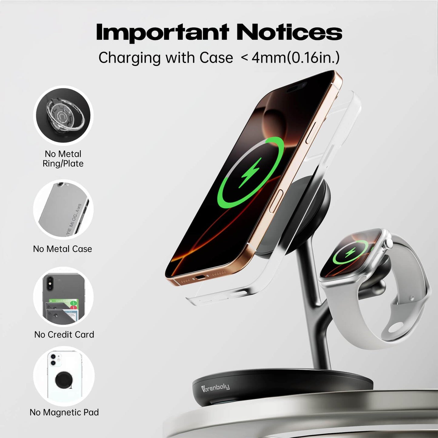 3 in 1 Wireless Charging Station for Multiple Devices Apple 17 Magsafe Charger Stand, Mag-Safe Wireless Charger Dock for iPhone Apple Watch Airpods