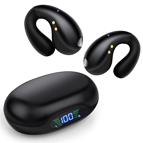 Nsiucion Open Ear Clip-On Earbuds, Wireless Bluetooth Headphones, Comfortable Wear Nice Secure Fit Earphones, Long Playtime, Digital Display Charging…
