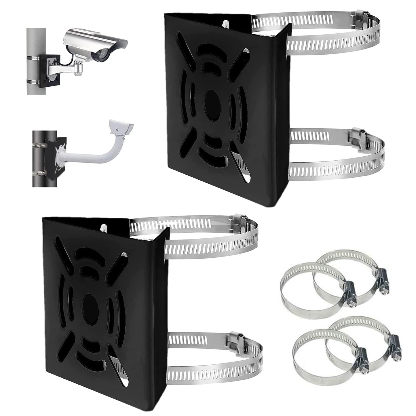 Universal Vertical Pole Mount Adapter Bracket for CCTV Security Camera PTZ Dome Vertical Pole Mounting Bracket Black with 4 Loops