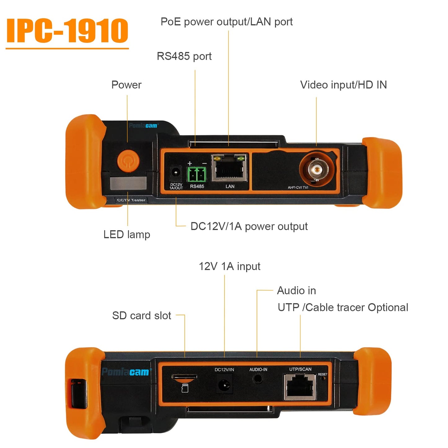 IP Camera Tester IPC-1910 Plus 4 inch Touch Screen IPC Tester 8K IP Camera Test 4K 8MP Coax AHD CVI TVI Display Video MonitorSupport H.265 POE PTZ