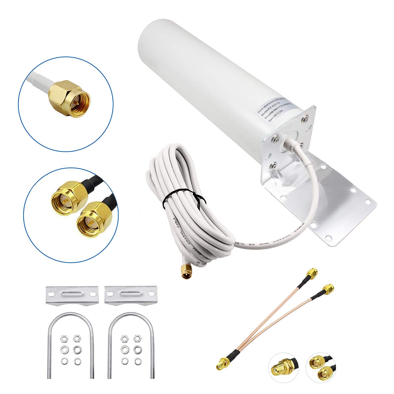 High Gain 10dBi SMA Male Wide Band 3G/4G LTE Modems, Routers, & Cell Boosters Omni-Directional Outdoor Fixed Mount Antenna for Verizon, AT&T, T-Mobile