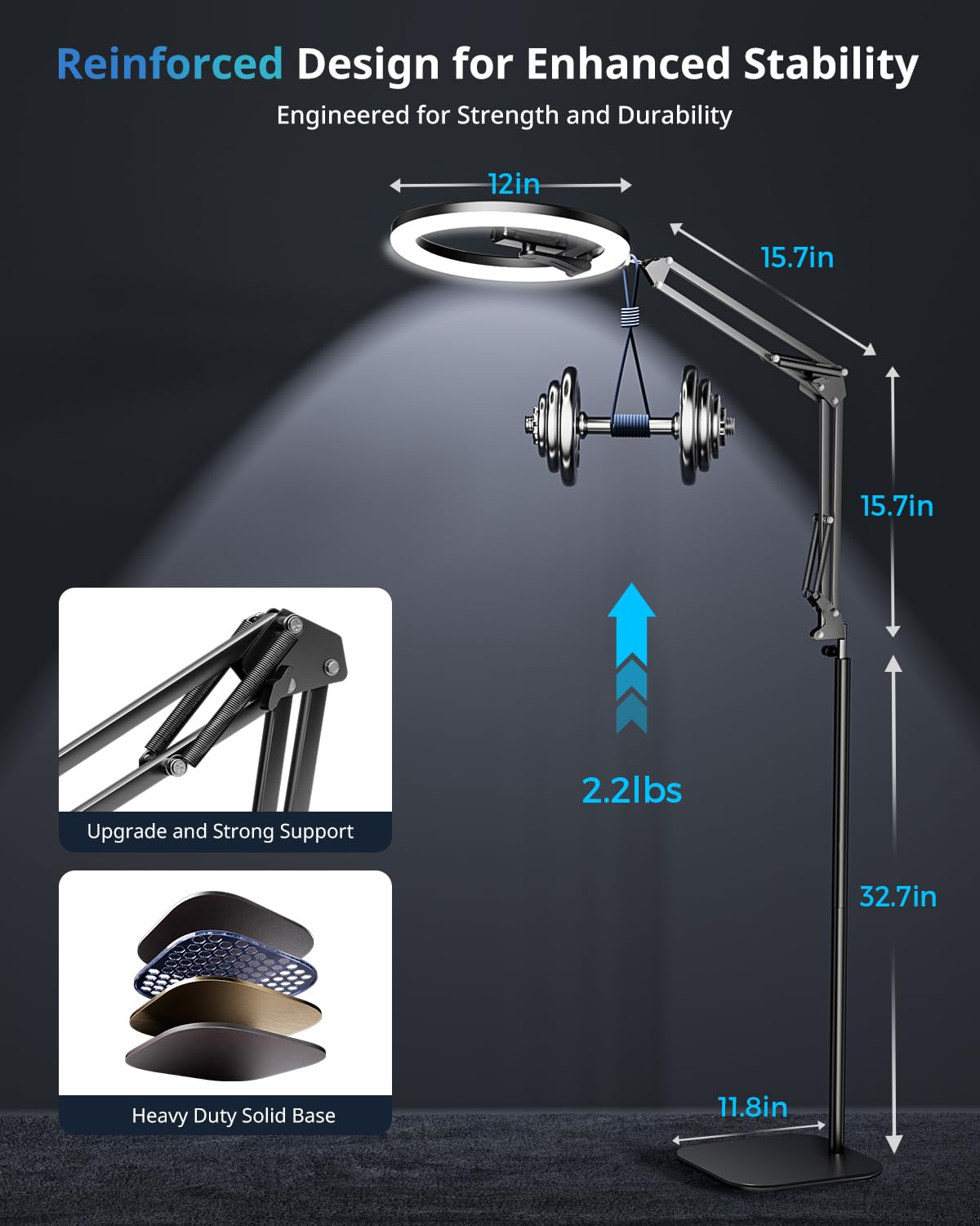 UBeesize 12" Ring Light Tripod for iPhone, 75" Tall Overhead Phone Mount for Video Recording, Live Streaming, TikTok, YouTube, Photography, Selfie
