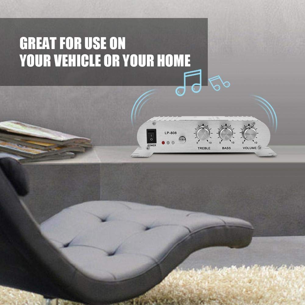 Stereo Amplifier, Mini 20W 2 Channel HiFi Stereo Bass Power Amplifier, Home/Car Audio Digital Amp Support 3.5mm Audio Jack Input Port