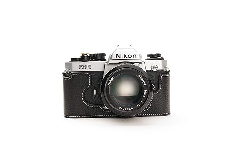 Nikon FM2 Case, BolinUS Handmade Genuine Real Leather Half Camera Case Bag Cover for Nikon FM2 FM FE FM2n FE2 With Hand Strap (Black)