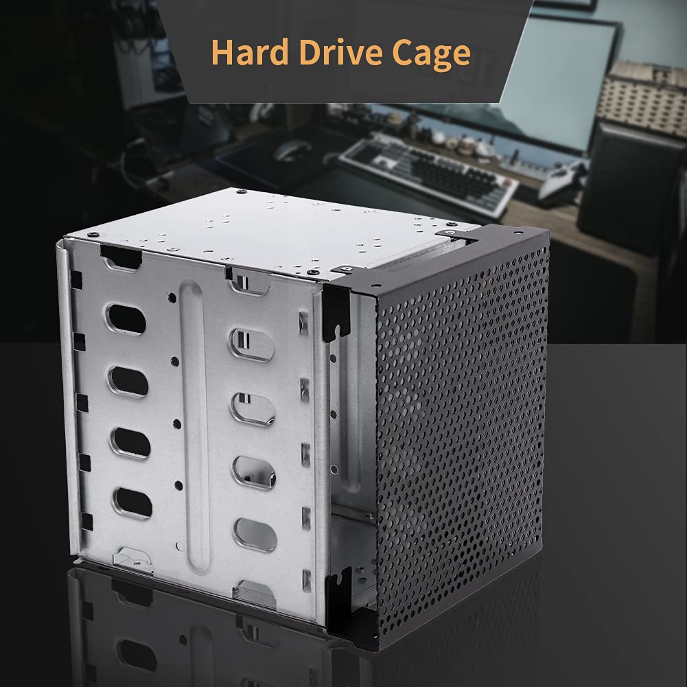 Hard Drive Cage,Galvanized Steel Plate + ABS Plastic Cage Hard Drive Tray Rack with Fan Space,Adapter Rack Bracket for Computer SATA 5.25in to 5X 3.5