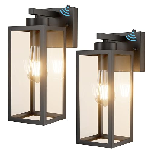 Tipace Dusk to Dawn Outdoor Wall Lantern,Matte Black Sensor Exterior Light Fixtures,Exterior Wall Sconce with Clear Glass Shade for Doorway Entryway