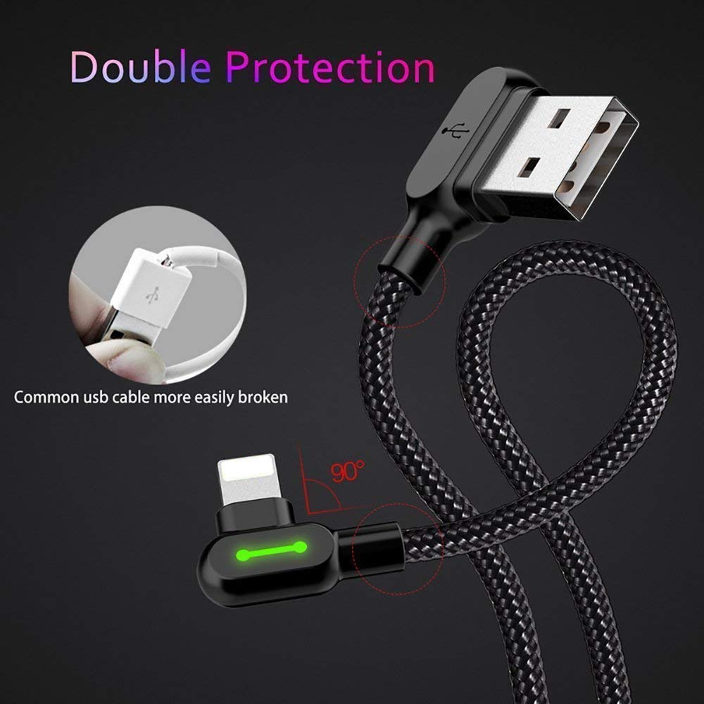 mcdodo USB 90 Degree Right Angle Elbow Design Game LEDCable Nylon Braided Sync ChargeDouble Size USB Data 6FT/1.8M Cable Compatible with iPhone…