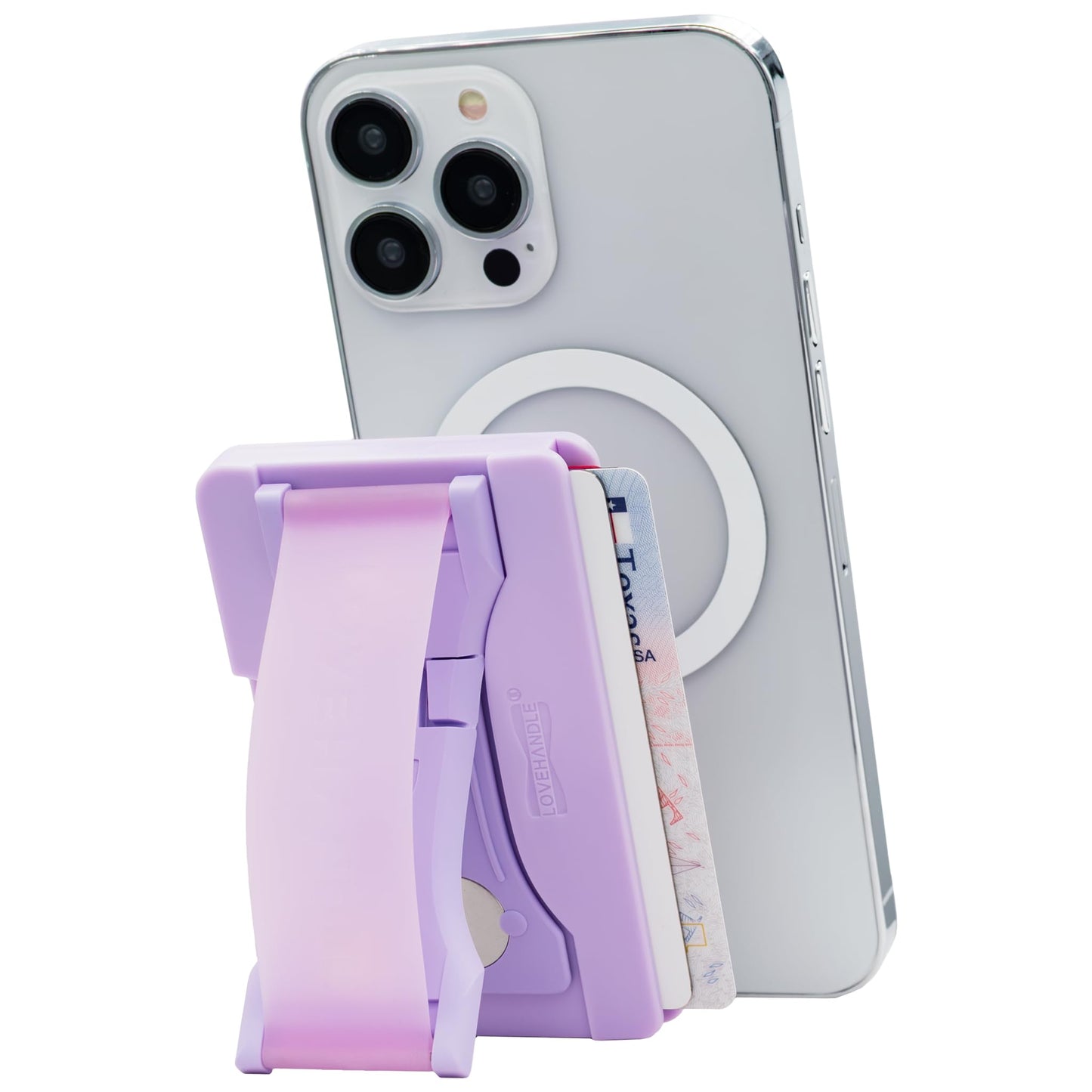 LoveHandle Phone Wallet with Kickstand and Adapter Ring for MagSafe, Phone Card Holder, Wireless Charging Compatible, Wallet Compatible with MagSafe