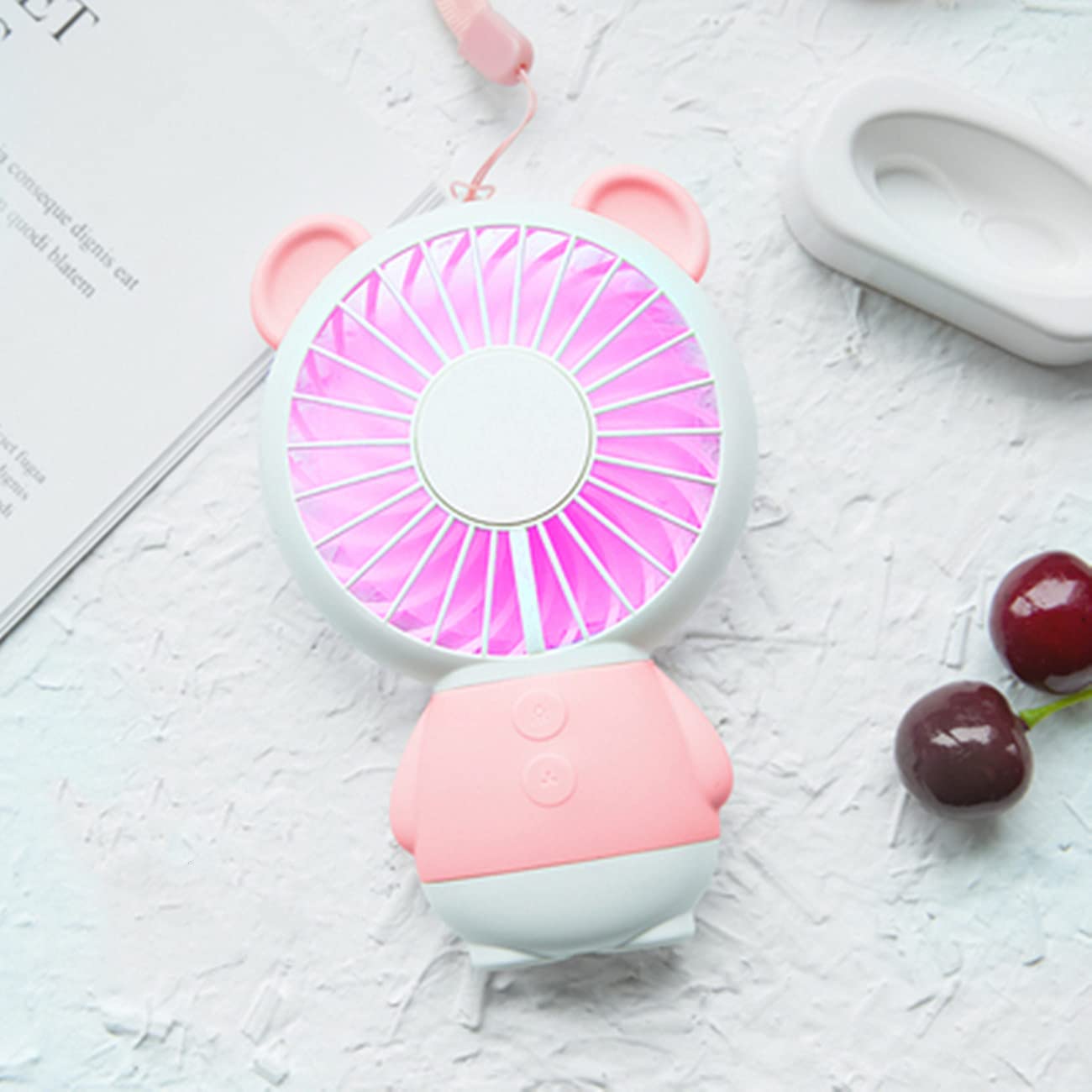 LRYQDM Mini Handheld Fan Portable Fan Mini Bear Fan USB Portable Fan Small Fan Fan for Kids Girls Woman Home Office Outdoor Travel(Pink)