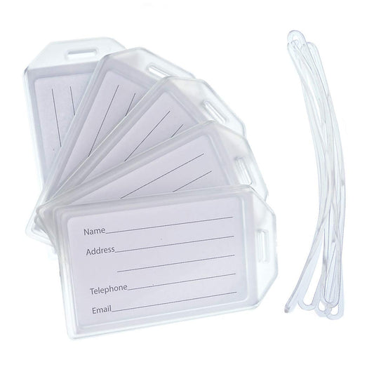 5 Pack Premium Rigid Airline Luggage Tag Holders – Clear Hard Plastic Suitcase ID Tags with 6" Loops & Business Card Insert by Specialist ID