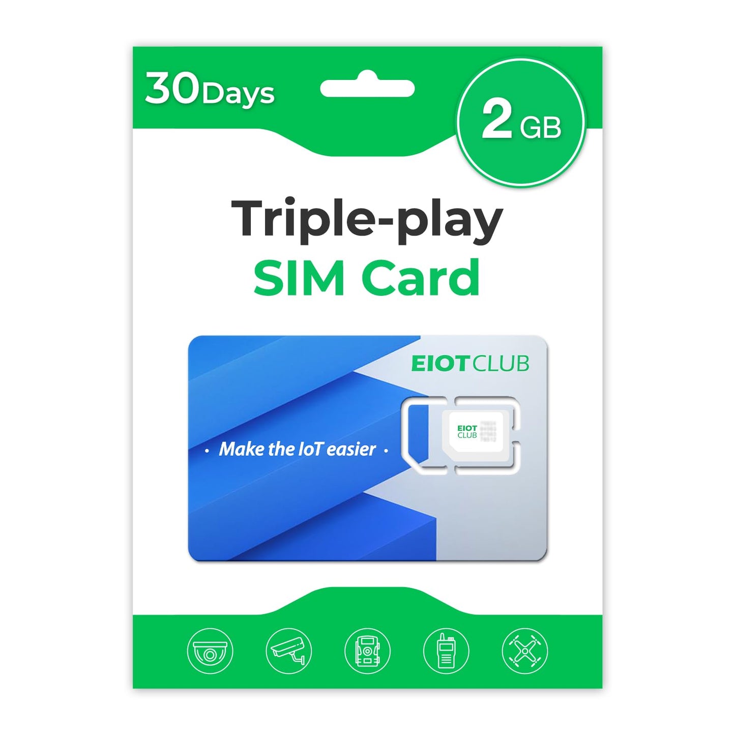 EIOTCLUB Data SIM Card Triple Play, 2GB 30-Day, for Security Cameras